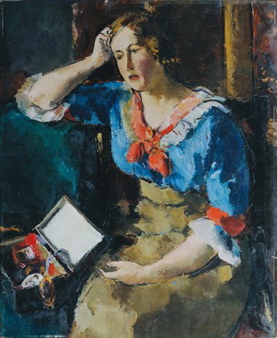 Señora sentada en blusa azul de Anton Faistauer