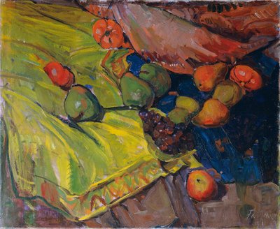 Bodegón con frutas sobre tela verde de Anton Faistauer