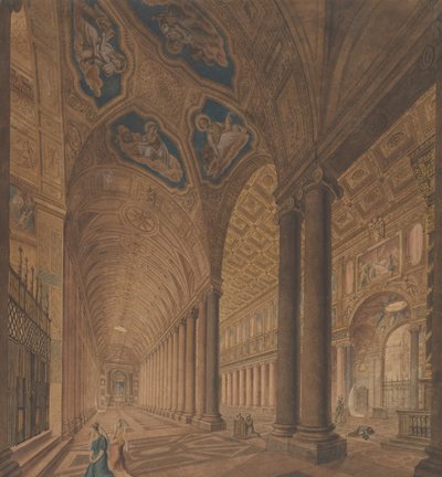 Vista interior de la Basílica de Santa María la Mayor, Roma, 1833 de Anton Hallmann