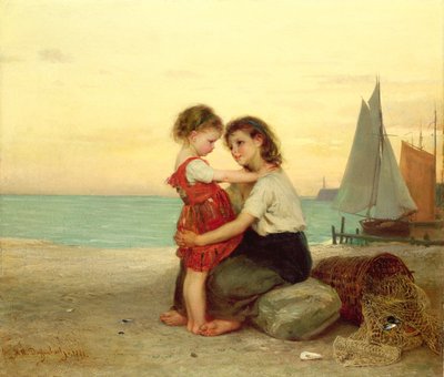 Hermanas en la playa, 1871 de Anton Heinrich Dieffenbach