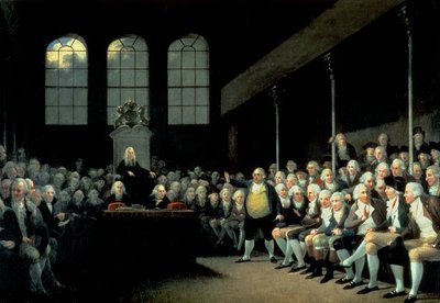 Charles James Fox dirigiéndose a la Cámara de los Comunes durante el Ministerio de Pitt de Anton Hickel