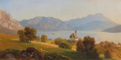 Steinbach en el Attersee con el Schafberg de Anton Hlavacek
