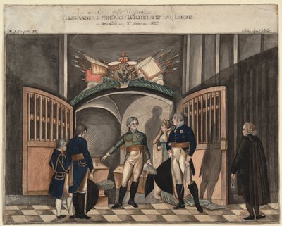 Cerca de las cenizas de Federico el Grande. Zar Alejandro I, Rey Federico Guillermo III y Luisa de Prusia de Anton Ignaz Vogel
