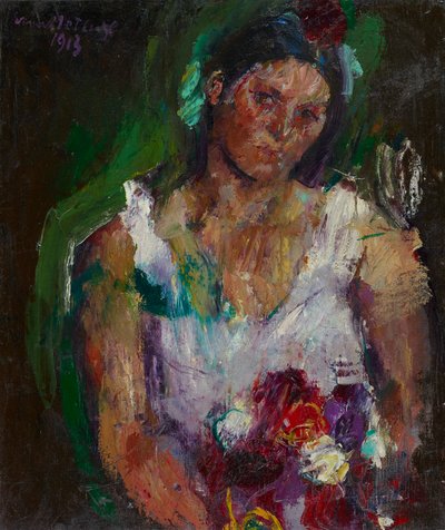 La esposa del artista con flores. de Anton Kolig