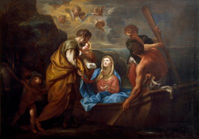 La huida a Egipto La Sagrada Familia embarca en un barco de Anton Maria Piola