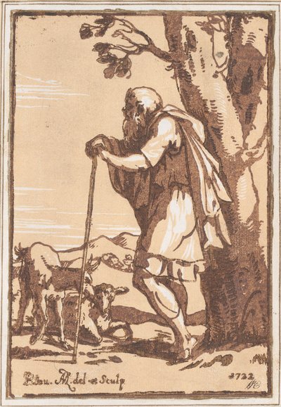 Pastor anciano apoyado en un bastón, 1722 de Anton Maria Zanetti