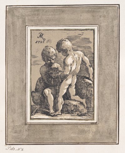 Dos niños jugando con un cordero, 1725 de Anton Maria Zanetti
