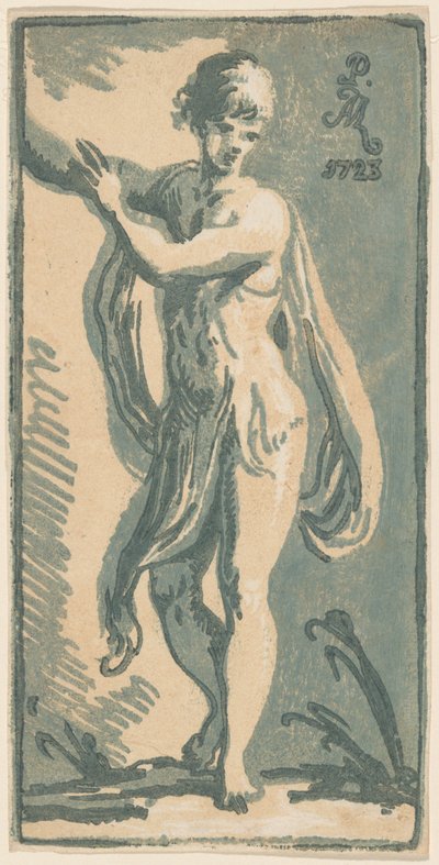 Un joven de pie gesticulando a su derecha de Anton Maria Zanetti I, after Parmigianino