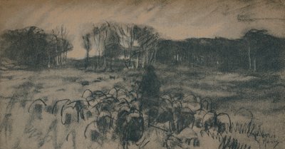 Un boceto de un pastor y su rebaño, siglo XIX de Anton Mauve