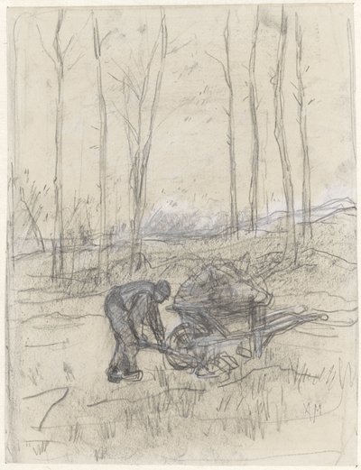 Agricultor trabajando con una carretilla en el bosque de Anton Mauve