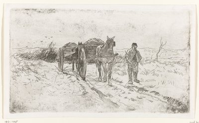 Granjero junto a dos carros tirados por caballos de Anton Mauve