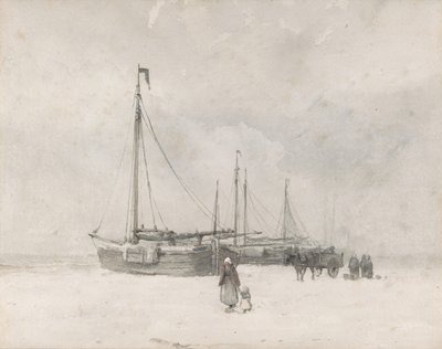 Barcos de pesca en la playa en invierno de Anton Mauve