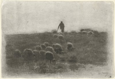Pastor con rebaño de ovejas de Anton Mauve