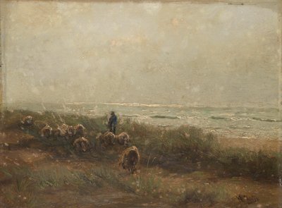 Paisaje con pastor de ovejas junto al mar de Anton Mauve