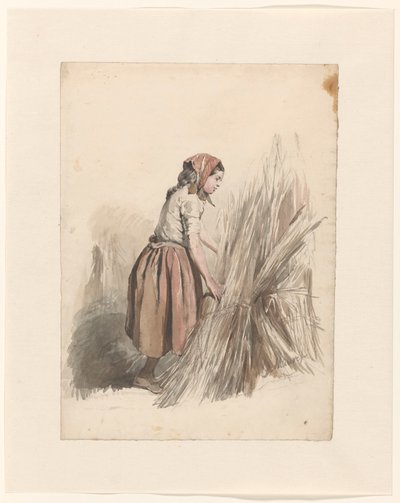 Joven con pañuelo en la cabeza trabajando en el campo de Anton Mauve