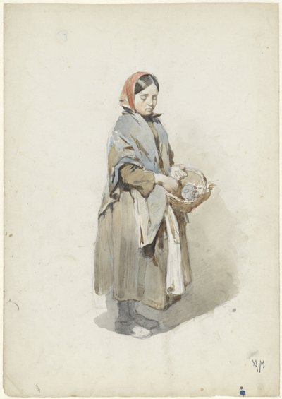 Mujer de pie con pañuelo en la cabeza y cesta de Anton Mauve
