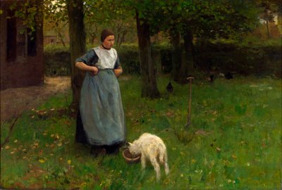 Mujer de Laren con cordero de Anton Mauve