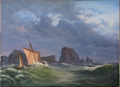 Un barco pesquero de Shetland en clima tormentoso al norte de las Islas Orcadas de Anton Melbye
