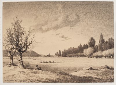 Paisaje abierto con un bosque en la distancia. Borgoña de Anton Melbye