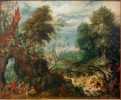 Paisaje forestal con comerciantes de Anton Mirou