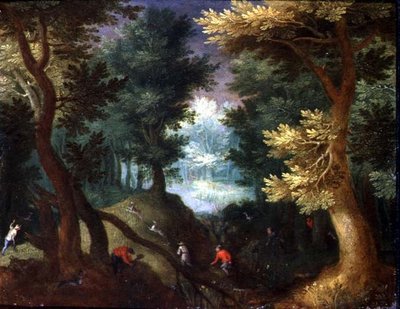 Escena de bosque con caza de ciervos de Anton Mirou