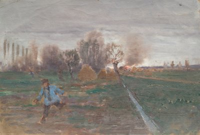 Paisaje con una granja en llamas de Anton Nowak