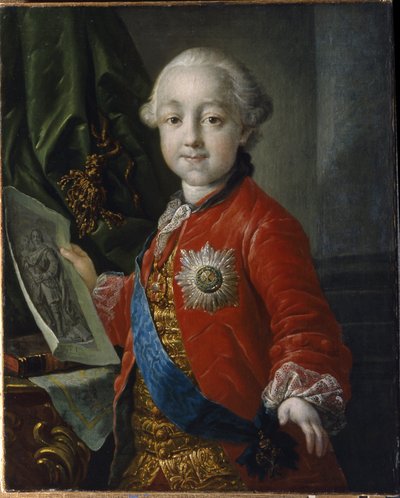 Retrato del Gran Duque Pavel Petrovich Romanov (1754-1801), de niño. (Retrato del Gran Duque Pavel Petrovich de niño). Emperador de Rusia de 1796 a 1801. Pintura de Anton Pavlovich Losenko (1737-1773), óleo sobre lienzo de Anton Pavlovich Losenko