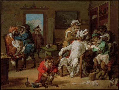 Barbería, monos afeitando perros de Anton Radl