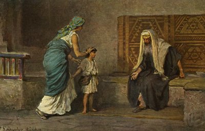 Ana llevando a Samuel a Elí en el templo (imprimir) de Anton Robert (after) Leinweber
