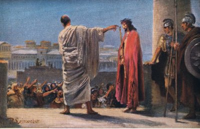 Jesús ante Pilato, de la Historia de la Biblia de Hulbert publicada por The John Winston Company, 1932 de Anton Robert Leinweber