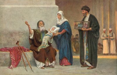 María y José presentan el niño Jesús a Simeón (litografía en color) de Anton Robert Leinweber