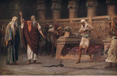 Moisés y Aarón ante el faraón, de la Historia de la Biblia de Hulbert publicada por The John Winston Company, 1932 de Anton Robert Leinweber