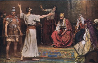 Pablo ante Festo y Agripa, de la Historia de la Biblia de Hulbert publicada por The John Winston Company, 1932 de Anton Robert Leinweber