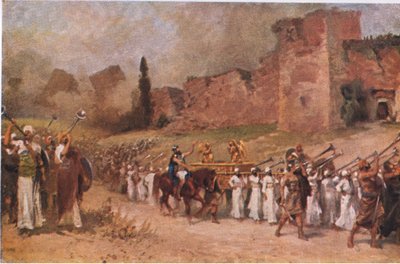 La caída del muro de Jericó, de la Historia de la Biblia de Hulbert publicada por The John Winston Company, 1932 de Anton Robert Leinweber