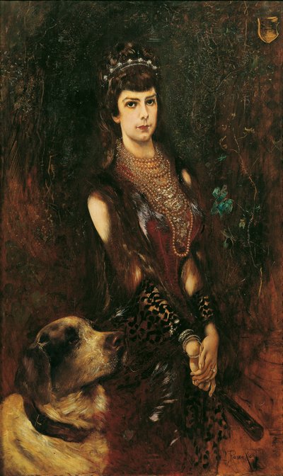 Retrato de Isabel de Baviera con perro San Bernardo de Anton Romako