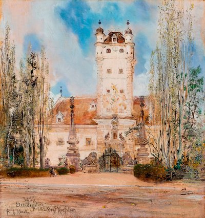 Vista exterior del castillo de Greillenstein en Austria - Pintura de Anton Romako (1832-1889) de Anton Romako
