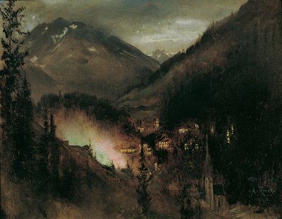Wildbad Gastein por la noche (con iluminación bengalí) de Anton Romako