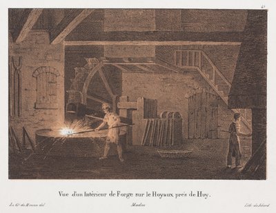 Interior de una forja cerca de Huy, Bélgica, grabado por Jean-Baptiste Jobard (1792-1861) de Anton de after Howen