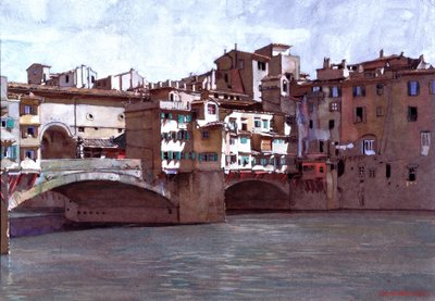 Ponte Vecchio, Florencia (bodycolour on paper) de Anton Van Anrooy