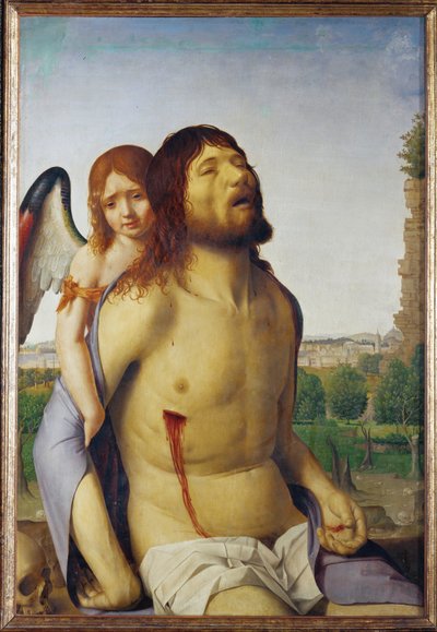 Cristo muerto sostenido por un ángel (pintura sobre madera) de Antonello da Messina