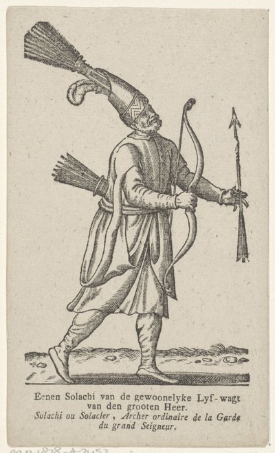 Hombre en ropa oriental Eenen Solachi del Lyf-wagt habitual del gran Señor (título sobre el objeto) de Antoni van Leest