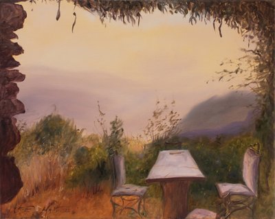 Vista del castillo, Sierra Nevada, España, 2022 (óleo sobre lienzo) de Antonia Myatt