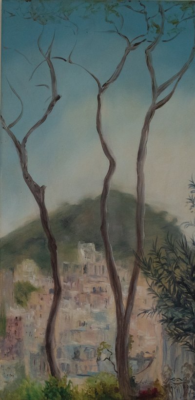 Árboles italianos, costa de Almalfi, 2018 (óleo sobre lienzo) de Antonia Myatt