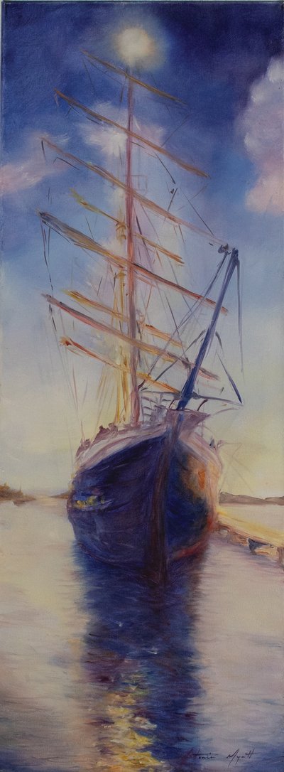 Tenaz en la bahía de Antigua, 2008 (óleo sobre lienzo) de Antonia Myatt