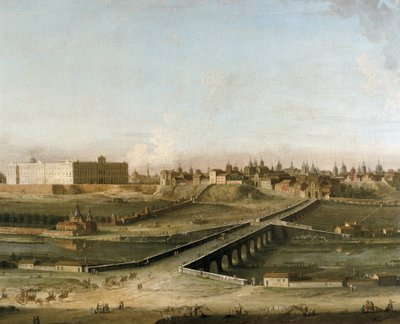 Vista de la ciudad de Madrid con el Palacio Real hacia 1750 desde la orilla derecha del río Manzanares, detalle (óleo sobre lienzo) de Antonia de dipi Joli