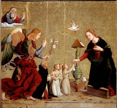 Anunciación con el cardenal Juan de Torquemada de Antoniazzo Romano