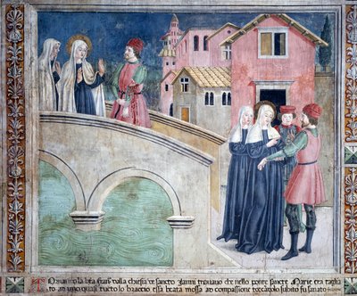 Vida de Santa Francesca Romana: A su regreso de San Juan de Letrán, la santa cura a un hombre con un brazo cortado de Antoniazzo Romano