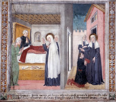 Vida de Santa Francesca Romana: La santa cura a un hombre que perdió su pierna de Antoniazzo Romano