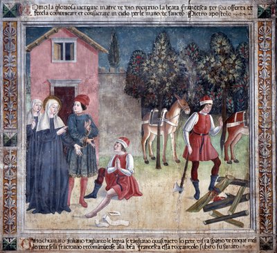 Vida de Santa Francesca Romana: La santa cura a un hombre con el pie herido de Antoniazzo Romano