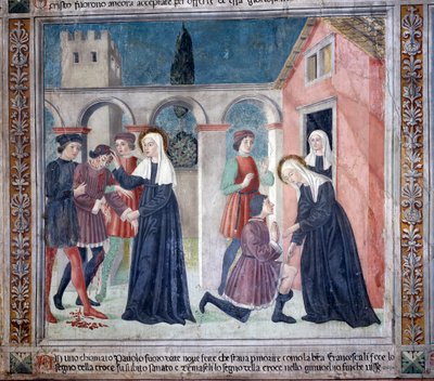 Vida de Santa Francesca Romana: La santa cura a un hombre herido de Antoniazzo Romano